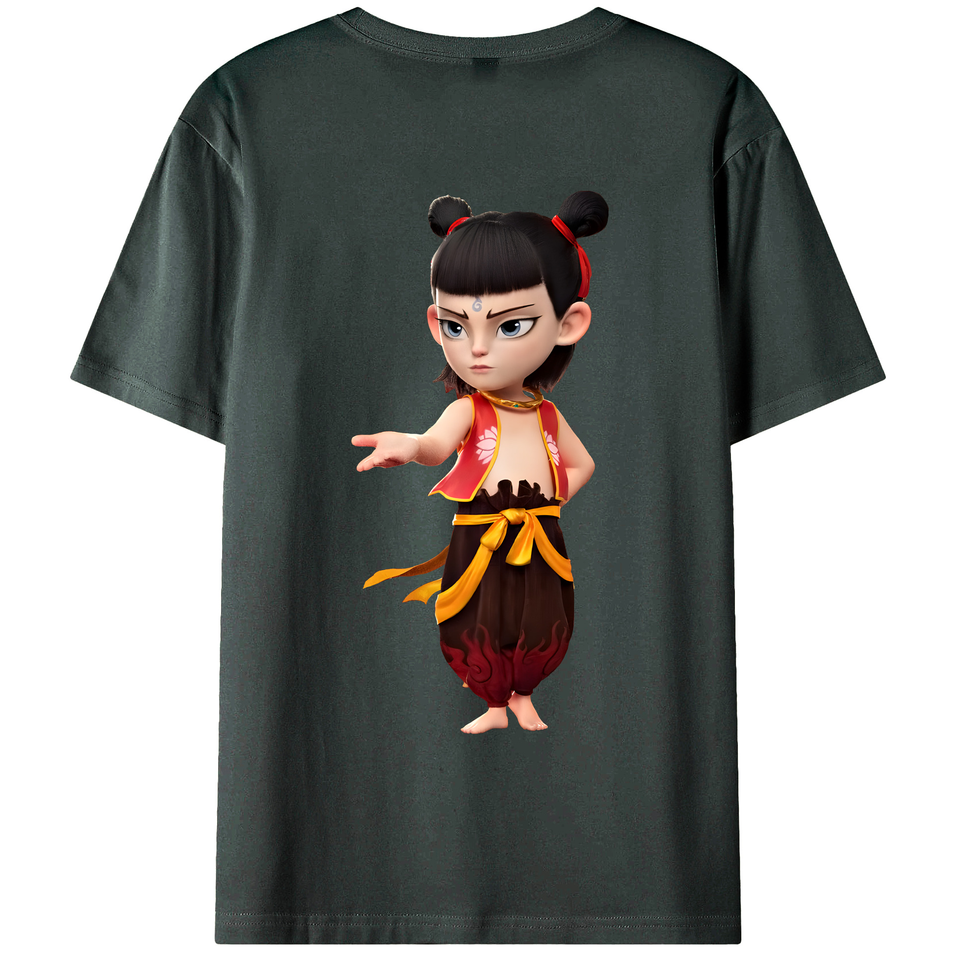 （画像用） Ne Zha 2 ナタ 魔童の大暴れ 綿100％ メンズ半袖Tシャツ（バックプリント） 通気性